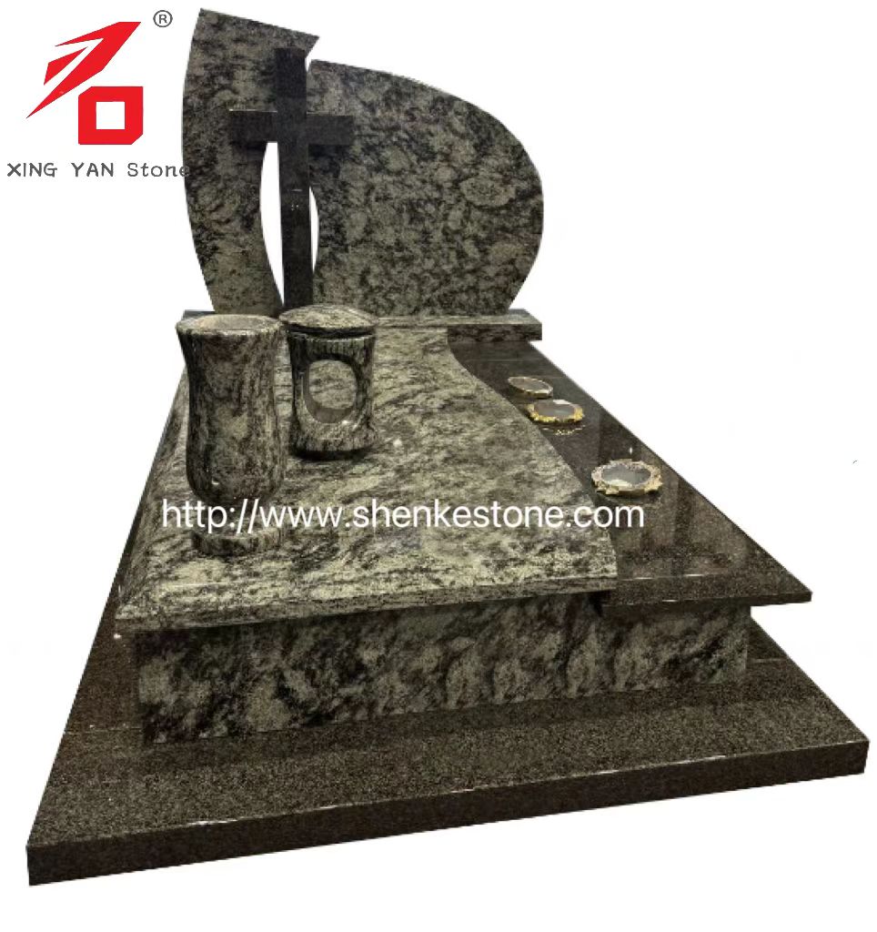 Txinako oliba berde granitozko hileta monumentua (loreontziarekin)